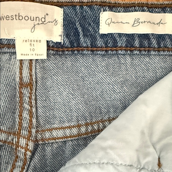 Westbound Raw-Hem High-Rise Denim Bermuda Shorts in Medium Blue - Picture 4 of 5